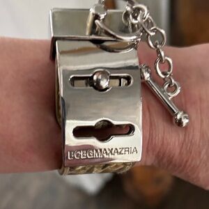 BCBGMaxAzria Faux Snake Leather Metallic Chain w Silver Hardware Toggle Bracelet